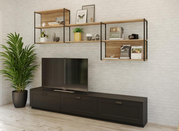 Meuble TV 
Modèle Millésime Noir - Plan de Travail Roche Noir 